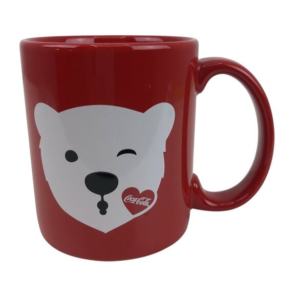 Coca -Cola Other - Coca Cola Polar Bear Red White Coffee Mug Cup with Emojis on inside rim 14 oz